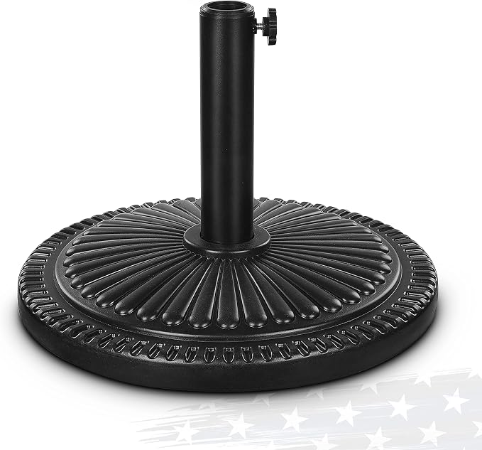 FRUITEAM 15" 26.5 lbs Round Patio Umbrella Base Pre-Filled Umbrella Stand Sun-Flower-Pattern Heavy Duty Market Umbrella Base Stand for Patio, Outdoor, Swimming Pool, Black