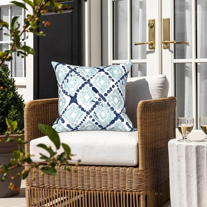 LVTXIII 2 Pack Outdoor Pillow Covers ONLY 18x18 Inch, Water-Repellent Square Decorative Cushion Covers for Patio Furniture, Garden, Sofa, Boho Geometry Blue