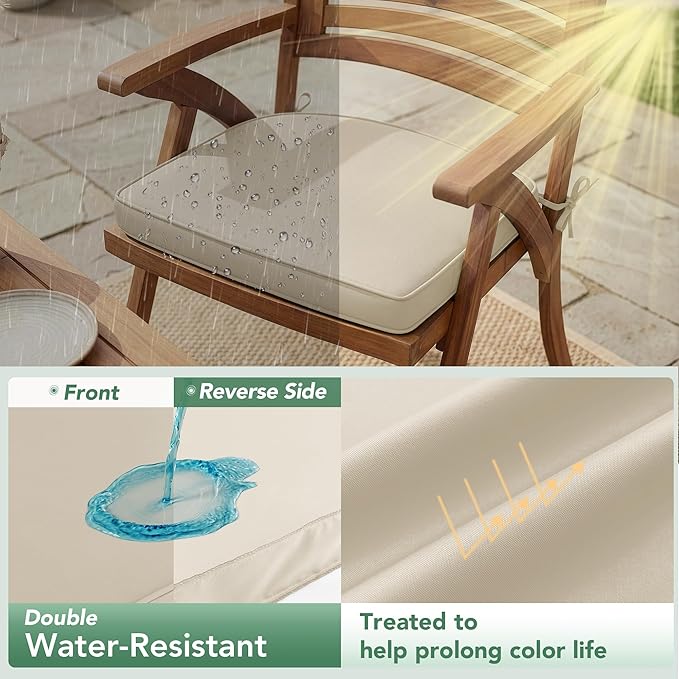 Outdoor Chair Cushions Set of 4: Waterproof & Fade Resistant Patio Furniture Cushions - 18.5 x 16 x 2 Inch Non Slip Round Corner Seat Cushion Pads with Removable Cover for Garden Yard Lawn, Cream