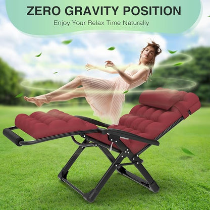 Suteck Oversized Zero Gravity Chair, 500LBS 33" XXL Reclining Lounge Chairs | W/Removable Cushion&Headrest, Upgraded Lock, Big Cup Holder and Footrest, Reclining Camping Chair Recliner for Indoor Outdoor