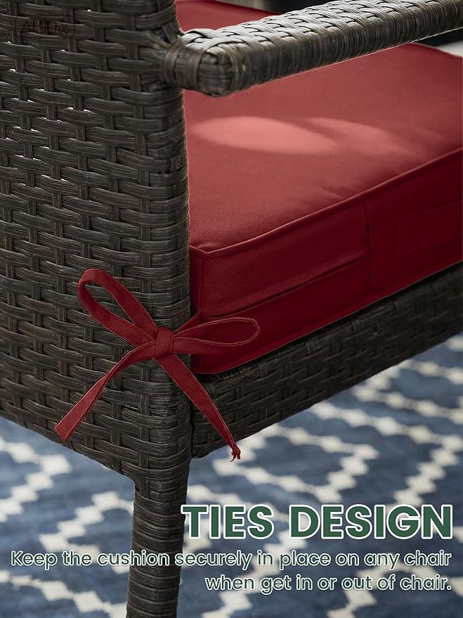 Outdoor Chair Cushion 24 x 24 x 5 Inches Patio Furniture Outdoor Waterproof Seat Cushion, Patio Chair Cushion with Handles and Ties, Square Dining Chair Cushion Set of 2, Burgundy