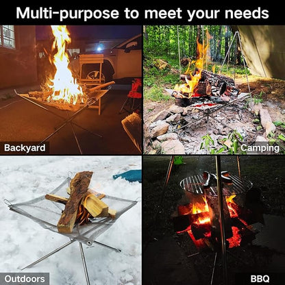 BeGrit Portable Fire Pit for Camping, 16.5" Wood Burning Fire Pits for Outdoor, 304 Stainless Steel Mesh Firepit for BBQ, Bonfire, Backyard, Garden, Patio (with Carrying Bag & Gloves)