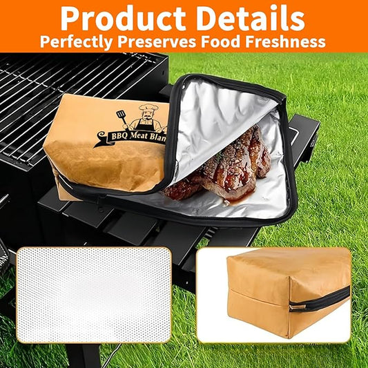 21 Inch BBQ Meat Blanket - Insulated Meat Resting Bag for Brisket, Pork Shoulder & Turkey | Reusable Smoker Grill Accessories | Portable Thermal BBQ Bag with Handles for Tailgating & Camping