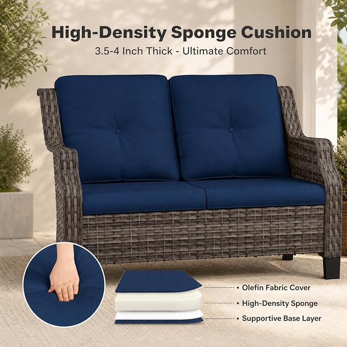 Patio Wicker Chairs with Set of 2 & Sofa | High Back All Weather PE Wicker Outdoor Chairs with Water-Resistant Cushions for Garden, Deck, Porch, Backyard, Balcony