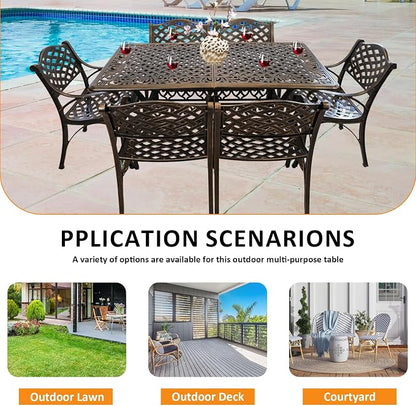 58.66" Bronze Aluminum Hollow Pattern Outdoor Dining Table, Fits 8, With Umbrella Hole