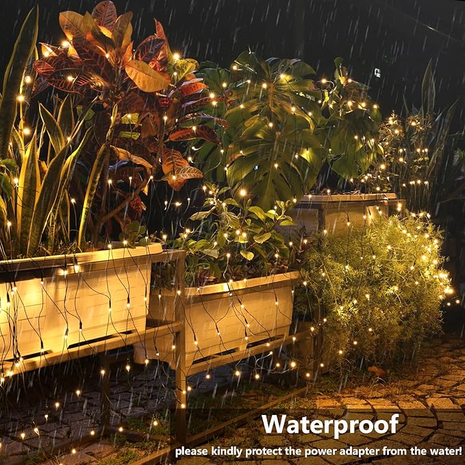 Joomer Christmas Net Lights - 12FT x 5FT 360 LED Plug-in Mesh Lights, Waterproof with 8 Modes, Timer, Connectable for Bushes, Trees, Garden, Outdoor Christmas Decor (Green Wire, Warm White)