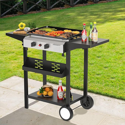 SKOK 2 Burner Gas Griddle-17 Inch Outdoor Propane Griddle- 20000 BTU Propane Fuelled, Portable Flat Top Gas Grill Camping Griddle Station for Kitchen, BBQ, Tailgating or Picnicking