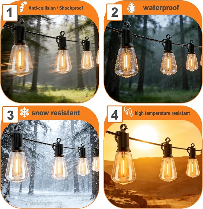 Solar String Lights 35FT Outdoor Waterproof Dimmable Patio Hanging | ST38 Edison LED Bulbs,15+1 Dimmable Festoon Lights,Remote Control,IP65 Waterproof,for Backyard Deck Garden Patio Wedding Cafe