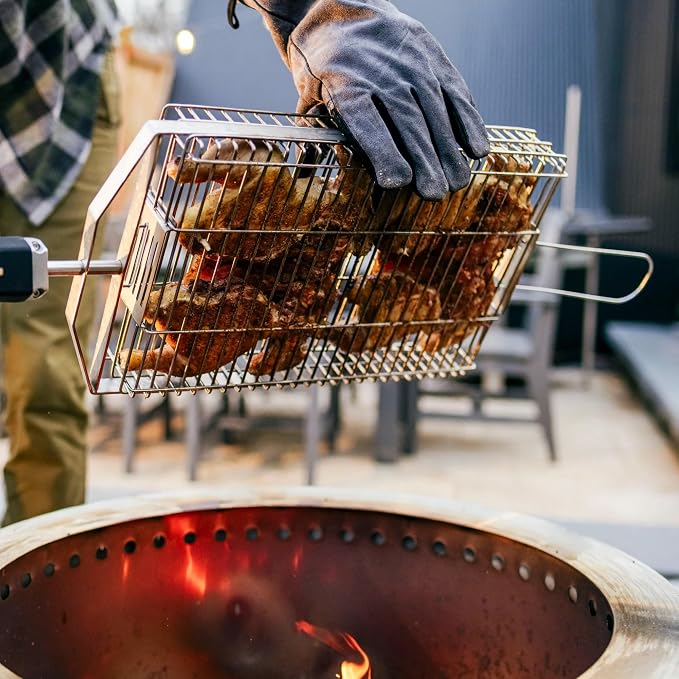 Breeo Rotisserie Flat Basket - Rotisserie Grill Accessory | For chicken, turkey, BBQ & kabobs, live fire cooking accessories