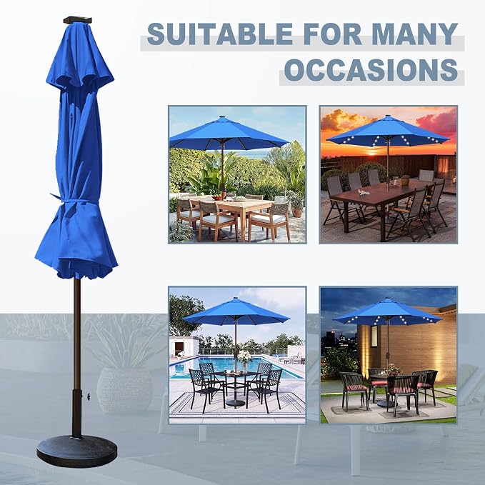 EliteShade USA 10-Year-Non-Fading 10ft Market Patio Umbrella, Commercial Grade Table Sun Umbrella with 80 Solar LED Lights, Crank Open, Windproof & UPF 50+ UV Protection for Garden, Deck, Pool, Backyard, No Tilt, Royal Blue