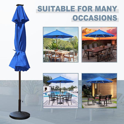 EliteShade USA 10-Year-Non-Fading 10ft Market Patio Umbrella, Commercial Grade Table Sun Umbrella with 80 Solar LED Lights, Crank Open, Windproof & UPF 50+ UV Protection for Garden, Deck, Pool, Backyard, No Tilt, Royal Blue