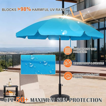Blissun 6.5ft Patio Umbrella with Push Button Tilt & Height Adjustable, UV50+ Sun Protection with Sturdy Fiberglass Ribs & Iron Pole, Market Umbrella for Outdoor Table Garden Backyard Beach