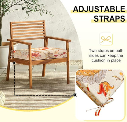 downluxe Outdoor Chair Cushions Set of 4 for Patio Furniture, Water-Resistant Square Corner Patio Chair Cushions with Ties, High Density Foam Outdoor Seat Cushion, 18.5" X 16" X 3", Eva Floral