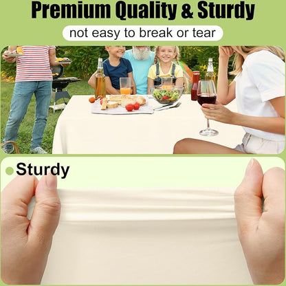 Smiry Disposable Table Cloth - 10 Pack, 54 x 108 Inch Waterproof Rectangle Tablecloths for Parties, Decorative Plastic Table Cover, Leakproof & Sturdy, Beige