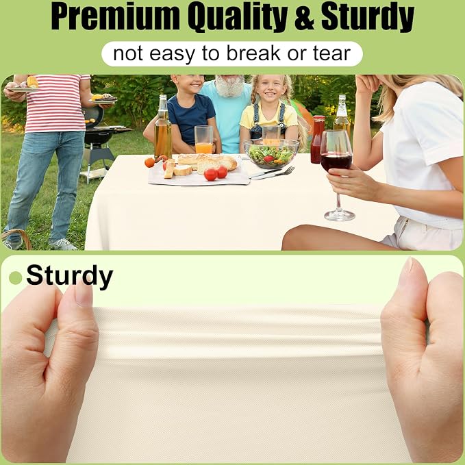 Smiry Disposable Table Cloth - 6 Pack, 54 x 132 Inch Waterproof Rectangle Tablecloths for Parties, Decorative Plastic Table Cover, Leakproof & Sturdy, Beige