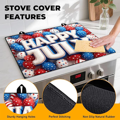Patriotic Stove Top Cover, Heat Resistant Electric Stove Protector Mat, Large Diatomite Kitchen Counter Mat, Independence Day Decor American Flag Kitchen Accessory (happy july, 28x20 Inch)