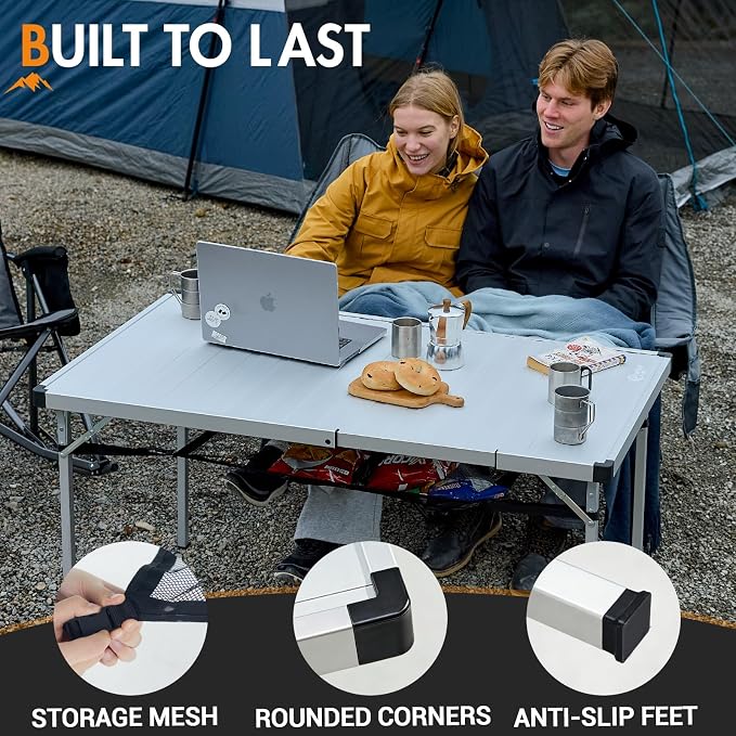 Portal Camping Table with Expandable Tabletop 37" to 51.2", Aluminum Folding Table for 2-6 People, Portable Lightweight Camp Table with Storage Mesh & Carry Bag for Camping, Picnic, Tailgating
