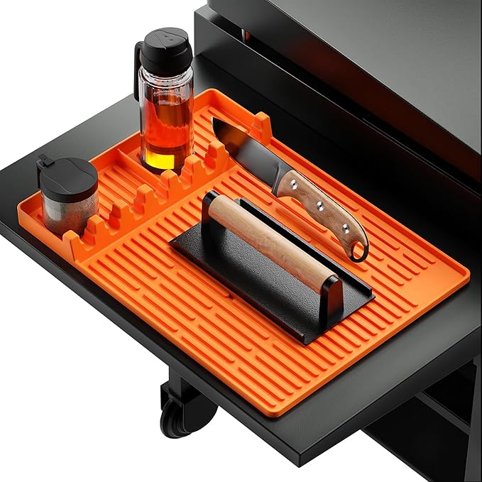 Griddle Buddy Tool Caddy - Premium Silicone BBQ Utensil Organizer, 8-Slot Holder for Kitchen & Grill, Heat Resistant & Non-Slip Mat, Protects Surfaces from Oil, Stains, & Scratches – 11.5" x 16"