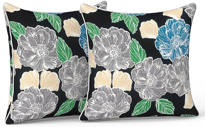 LVTXIII Outdoor Throw Pillow Covers Set of 2, Patio Waterproof Pillow Cases Fade Resistant Accent Pillow Covers for Home and Garden Furniture Decoration, 16x16, Peony Garden