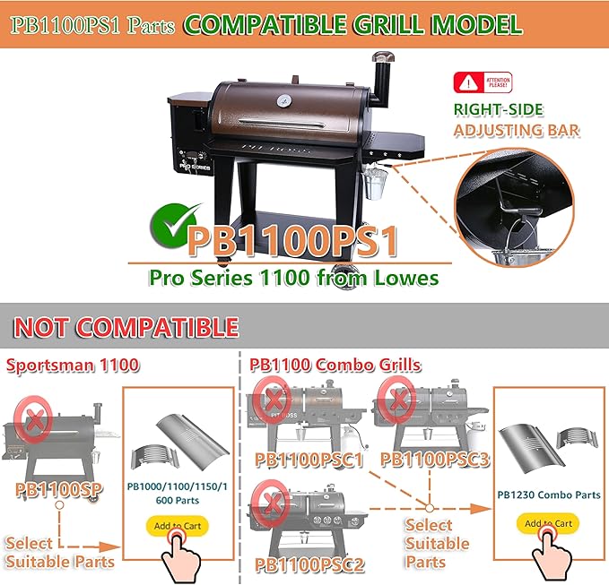 Flame Broiler Kit for Pit Boss Pro Series 1100(PB1100PS1) Pellet Grills - Pitboss Heat Deflector Includes Slide Cover and Bottom Kit, Pit Boss Smoker Grill Replacement Parts, Pitboss Heat Diffuser