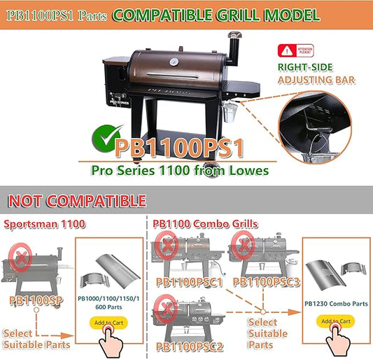 Flame Broiler Kit for Pit Boss Pro Series 1100(PB1100PS1) Pellet Grills - Pitboss Heat Deflector Includes Slide Cover and Bottom Kit, Pit Boss Smoker Grill Replacement Parts, Pitboss Heat Diffuser