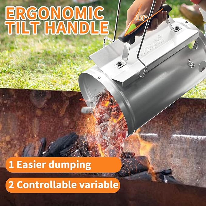 Charcoal Chimney Starter with Firelighters, XL 7.5X12 Chimney Starter, Tilted Handle Design for Safe Outdoor Grilling & Camping, Silver