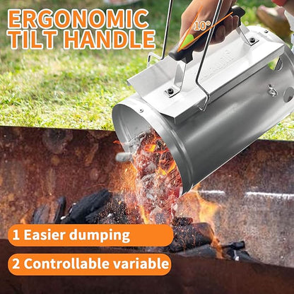 Charcoal Chimney Starter with Firelighters, XL 7.5X12 Chimney Starter, Tilted Handle Design for Safe Outdoor Grilling & Camping, Silver