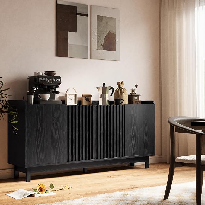 IRONCK Storage Cabinet with Grille Doors, Black | 2 Adjustable Shelves