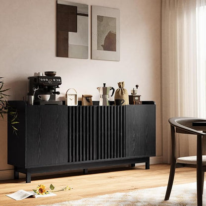 IRONCK Storage Cabinet with Grille Doors, Black | 2 Adjustable Shelves