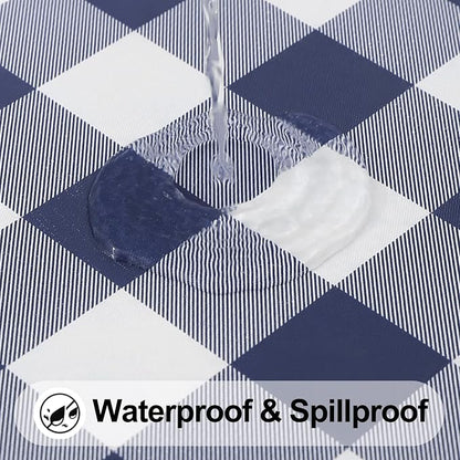 Smiry Square Picnic Table Cloth, Elastic Waterproof Fitted Vinyl Tablecloths, Flannel Backed Buffalo Plaid Table Covers for Dining, Camping, Outdoor (White and Navy, 34" x 34")