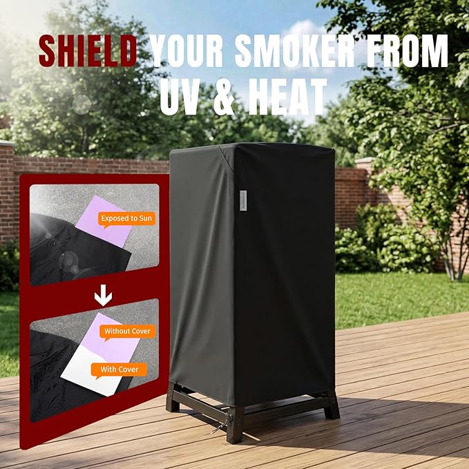 SHINESTAR 30 Inch Electric Smoker Cover for Masterbuilt, East Oak, 600D Heavy Duty Waterproof Vertical Smoker with Zipper & Straps, Grill Cover for Charbroil, Dyna Glo and More 30-Inch Vertical Smoker