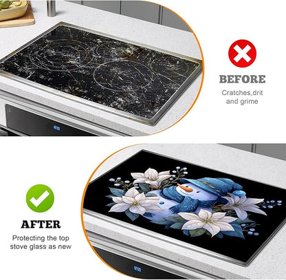 Christmas Multi-Design Stove Cover for Glass/Electric Stoves - 3-in-1 Heat-Resistant Protector Mat, Non-Slip Drying Rack 28"x20"