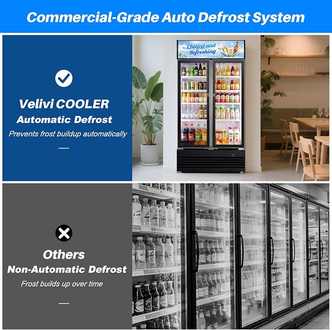 Velivi Commercial Display Beverage Fridge, 40″ Double Glass Door Refrigerator, 28.1 Cu.Ft Large Capacity with 8 Adjustable Shelves, Upright Cooler for Shop, Bar & Restaurant