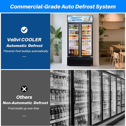 Velivi Commercial Display Beverage Fridge, 40″ Double Glass Door Refrigerator, 28.1 Cu.Ft Large Capacity with 8 Adjustable Shelves, Upright Cooler for Shop, Bar & Restaurant