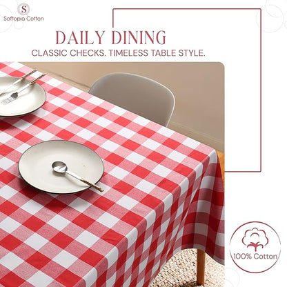 Buffalo Plaid Check 60"x84" Tablecloth 100% Cotton Washable Rustic Rectangle Table Cover Decorative for Gifts, Dining, BBQ, Buffet Parties & Camping - Red