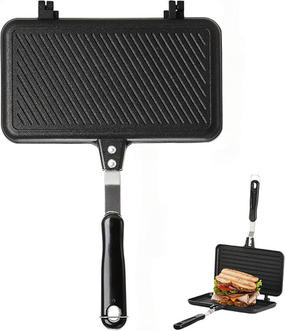 SOUJOY Sandwich Maker, Non-stick Grill Panini Maker Pan with Handle, Stovetop Toasted Aluminum Flip Pan Indoor Outdoor Camping Home Kitchen Breakfast
