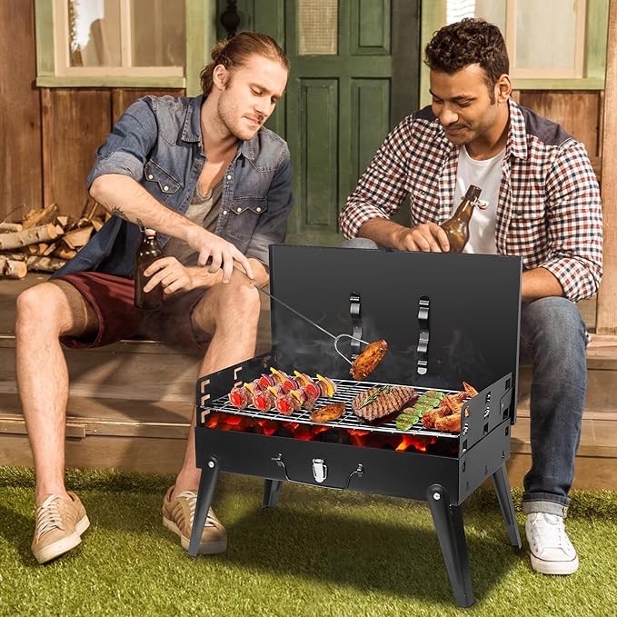 TeqHome Portable Charcoal Grill, Small Foldable Barbecue BBQ Grill Charcoal for Outdoor Picnic, Backyard, Patio and Parties, 16.7"×10"×17.7"
