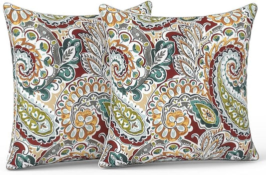 LVTXIII Outdoor/Indoor Pillow Covers, Patio Fade Resistant Throw Pillow Covers ONLY, Waterproof Farmhouse Accent Cushion Cases for Sofa Patio Couch Decoration 20"x20" Set of 2, Paisley Chilli