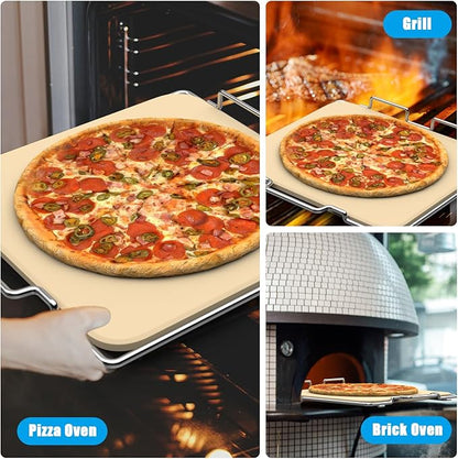 Outspark Pizza Stone with Rack for Ninja Woodfire OO101 8 in 1 Outdoor Pizza Oven, Baking Stone Set for Oven and Grill Cooking, Pizza Oven Accessories for Ninja OO100 Series