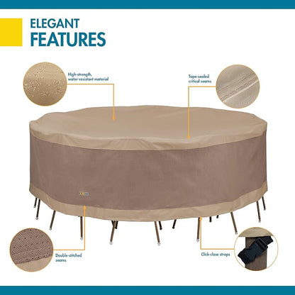 DUCKCOVERS Elegant Water-Resistant 108 Inch Round Patio Table & Chair Set Cover, Outdoor Table and Chair Cover
