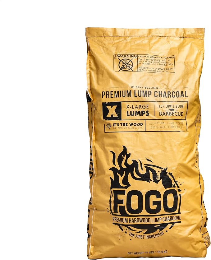 FOGO Premium Hardwood Lump Charcoal, Natural, Large Sized Lump Charcoal for Grilling and Smoking, Restaurant Quality, 35 Pound Bag, 2-Pack