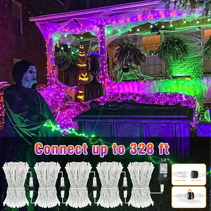 66FT 200 LED Outdoor String Lights, Orange and Purple String Lights for Outside Waterproof with 8 Modes, Plug in Connectable Twinkle Fairy Lights for Indoor Home Patio Garden Decorations