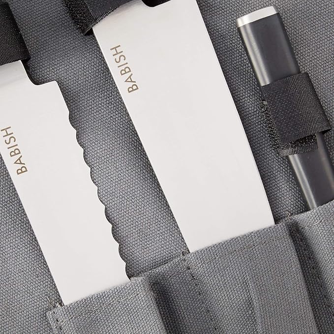 Babish German High-Carbon 1.4116 Steel Cutlery Knife Set, 3-Piece (Chef, Bread, & Pairing Knive) w/Kitchen Knives Roll