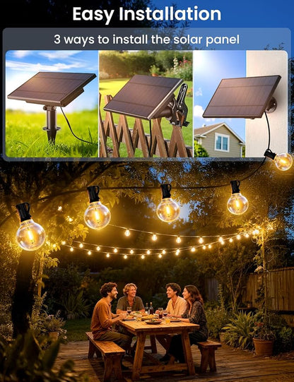 Brightever 120FT Solar String Lights Outdoor with Remote, Waterproof Dimmable 3 Modes Outdoor Lights with 50+2 LED Shatterproof G40 Bulbs, Solar Power Patio Lights for Outside Wedding Party Decor