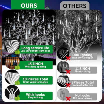 LAMPHOME Christmas Lights Outdoor,12-inch LED Meteor Shower Icicle Lights, 10 Tubes 240 LED String Lights. Waterproof Plug, Shower Rain for Xmas Tree Yard House Decor Cool White