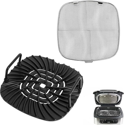 Grill Grate & Splatter Shield Compatible with Ninja Foodi AG300/AG301/AG301C/AG302/AG400 Indoor Grill – Ninja Foodi Accessories, Non‑Stick Ceramic Grill Griddle & Stainless Steel Mesh Splatter Screen