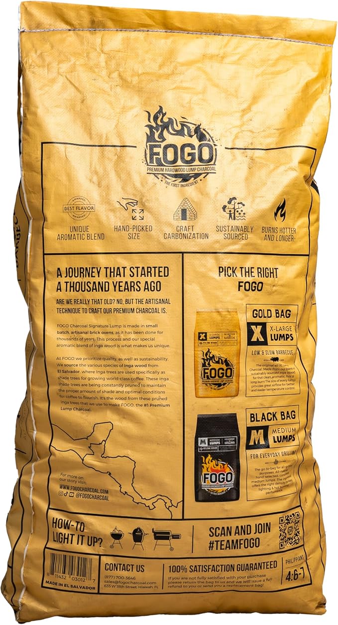 FOGO Premium Hardwood Lump Charcoal, Natural, Large Sized Lump Charcoal for Grilling and Smoking, Restaurant Quality, 35 Pound Bag, 2-Pack