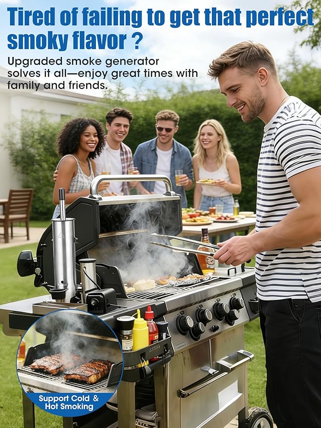 Upgrade Cold Smoker Generator, Smoke Tube for Pellet Smoker for Gas Grilling, Cordless Electric Cold/Hot Smoker Generator: Fit Over 90% of Gas and Pellet Grill, Suitable for all Seasons, Gifts for Men