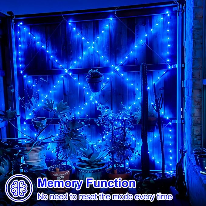QITONG Solar Fairy Lights Outdoor Waterproof, 2 Pack Each 66ft 200 LED Blue Christmas String Lights, Silver Wire Twinkle Mini Lights with 8 Modes