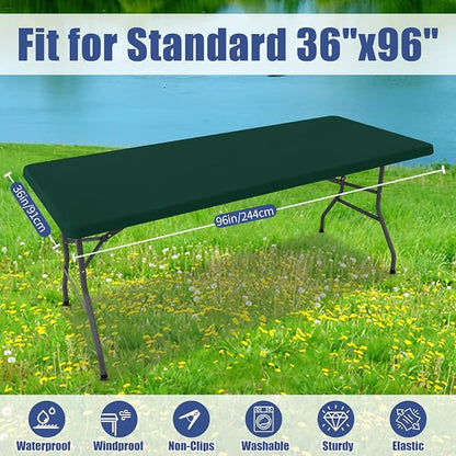 Moosfor Spandex 8 Foot Rectangle Table Cloth, Elastic Fitted Tablecloths for Picnic, Stretch Washable Patio Table Cover for Outdoor, Camping, Banquet and Parties (Hunter Green, 36"x96")